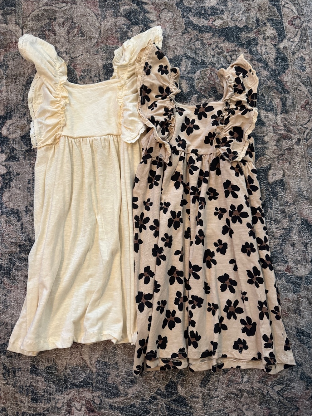 Girls' Cream Flutter Sleeve Floral Dress - Pack